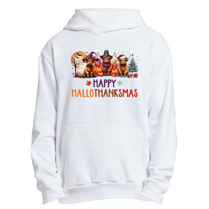 Highland Cow Halloween Christmas Thanksgiving Hallothanksmas Urban Pullover Hoodie