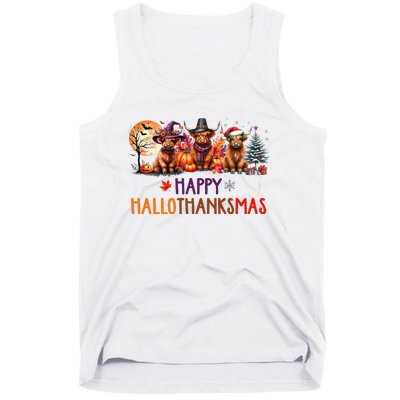 Highland Cow Halloween Christmas Thanksgiving Hallothanksmas Tank Top