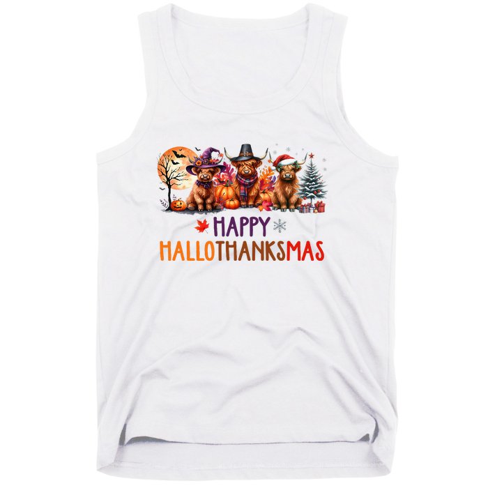 Highland Cow Halloween Christmas Thanksgiving Hallothanksmas Tank Top