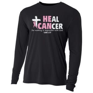 He Can Heal Cancer Breast Cancer Awareness Cooling Performance Long Sleeve Crew