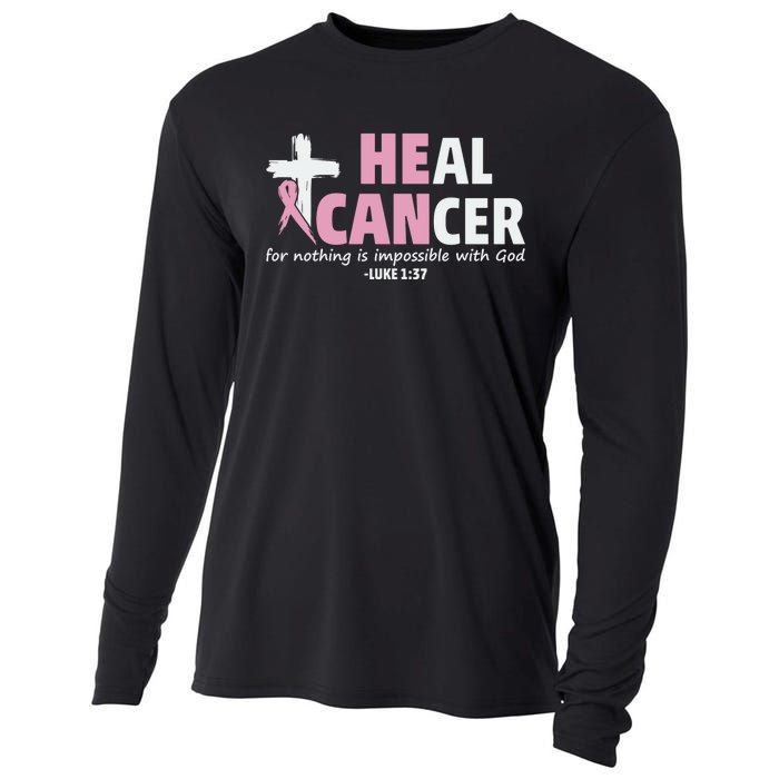 He Can Heal Cancer Breast Cancer Awareness Cooling Performance Long Sleeve Crew