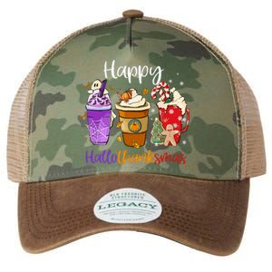 Happy Chirtmas Hallothanksmas Coffee Latte Halloween Thanksgiving Gift Legacy Tie Dye Trucker Hat