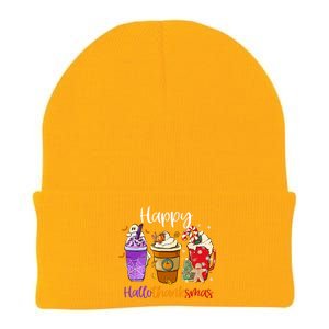 Happy Chirtmas Hallothanksmas Coffee Latte Halloween Thanksgiving Gift Knit Cap Winter Beanie