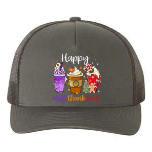 Happy Chirtmas Hallothanksmas Coffee Latte Halloween Thanksgiving Gift Yupoong Adult 5-Panel Trucker Hat