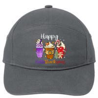 Happy Chirtmas Hallothanksmas Coffee Latte Halloween Thanksgiving Gift 7-Panel Snapback Hat