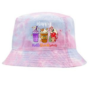 Happy Chirtmas Hallothanksmas Coffee Latte Halloween Thanksgiving Gift Tie-Dyed Bucket Hat