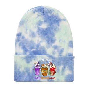 Happy Chirtmas Hallothanksmas Coffee Latte Halloween Thanksgiving Gift Tie Dye 12in Knit Beanie