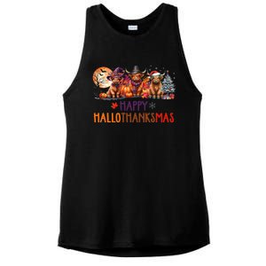 Highland Cow Halloween Christmas Thanksgiving Hallothanksmas Ladies PosiCharge Tri-Blend Wicking Tank