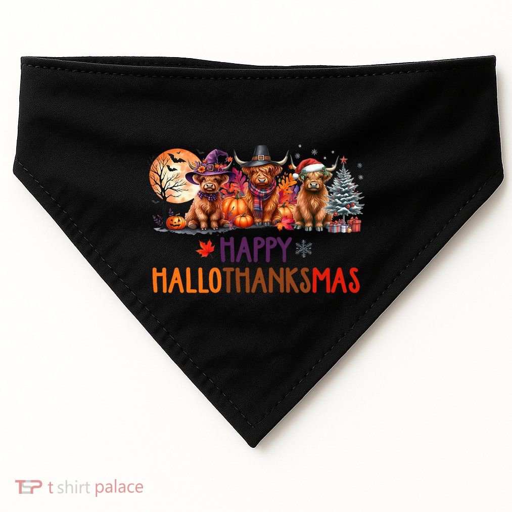Highland Cow Halloween Christmas Thanksgiving Hallothanksmas USA-Made Doggie Bandana