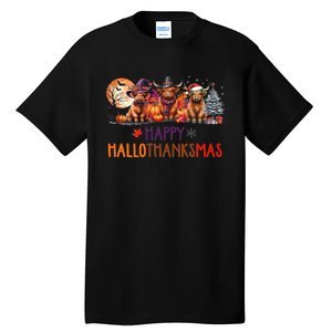 Highland Cow Halloween Christmas Thanksgiving Hallothanksmas Tall T-Shirt