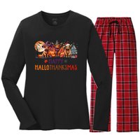 Highland Cow Halloween Christmas Thanksgiving Hallothanksmas Women's Long Sleeve Flannel Pajama Set 