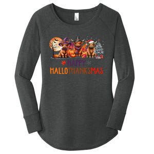 Highland Cow Halloween Christmas Thanksgiving Hallothanksmas Women's Perfect Tri Tunic Long Sleeve Shirt