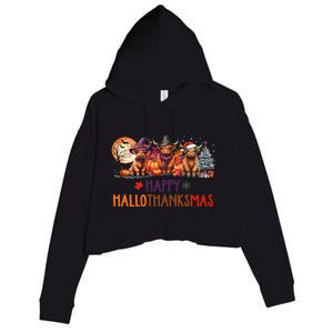 Highland Cow Halloween Christmas Thanksgiving Hallothanksmas Crop Fleece Hoodie