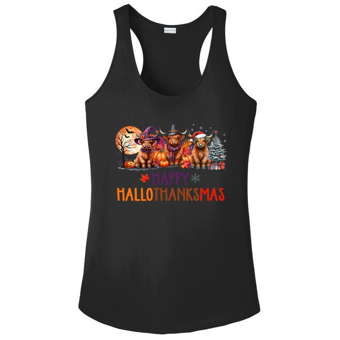 Highland Cow Halloween Christmas Thanksgiving Hallothanksmas Ladies PosiCharge Competitor Racerback Tank