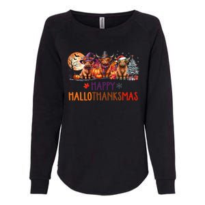 Highland Cow Halloween Christmas Thanksgiving Hallothanksmas Womens California Wash Sweatshirt