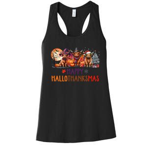 Highland Cow Halloween Christmas Thanksgiving Hallothanksmas Women's Racerback Tank