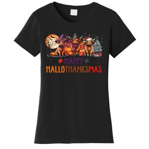 Highland Cow Halloween Christmas Thanksgiving Hallothanksmas Women's T-Shirt