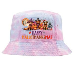 Highland Cow Halloween Christmas Thanksgiving Hallothanksmas Tie-Dyed Bucket Hat