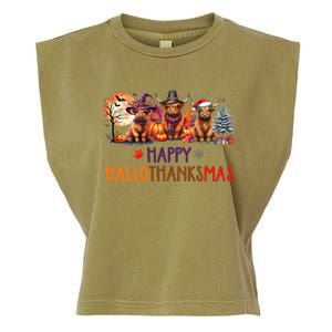 Highland Cow Halloween Christmas Thanksgiving Hallothanksmas Garment-Dyed Women's Muscle Tee