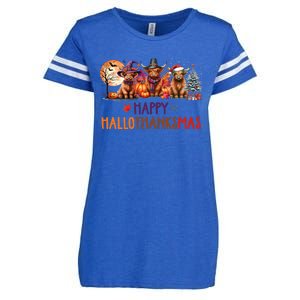 Highland Cow Halloween Christmas Thanksgiving Hallothanksmas Enza Ladies Jersey Football T-Shirt