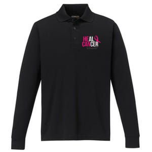 He Can Heal Cancer Pink Ribbon Breast Cancer Awareness Performance Long Sleeve Polo