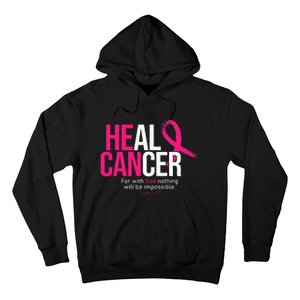 He Can Heal Cancer Pink Ribbon Breast Cancer Awareness Hoodie