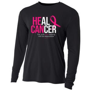 He Can Heal Cancer Pink Ribbon Breast Cancer Awareness Cooling Performance Long Sleeve Crew