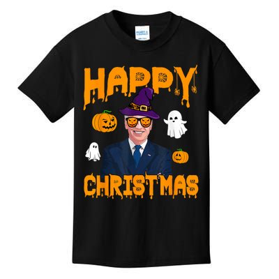 Happy Christmas Halloween Jokes Pumpkin Boo Funny Joe Biden Kids T-Shirt