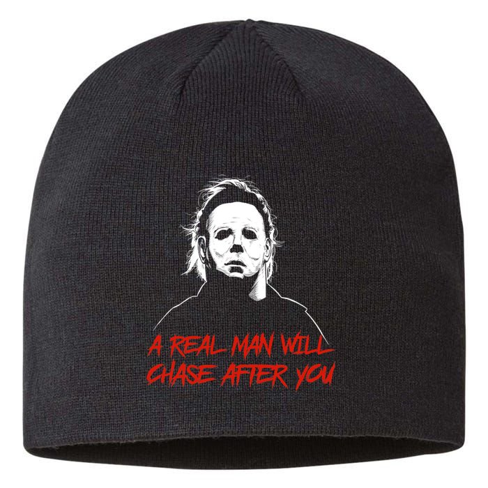 Halloween Creepy Horror Scary Man With Knife A Real Man Will Chase After You Sustainable Beanie