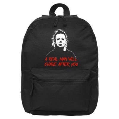 Halloween Creepy Horror Scary Man With Knife A Real Man Will Chase After You 16 in Basic Backpack