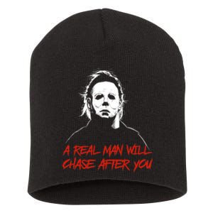 Halloween Creepy Horror Scary Man With Knife A Real Man Will Chase After You Short Acrylic Beanie