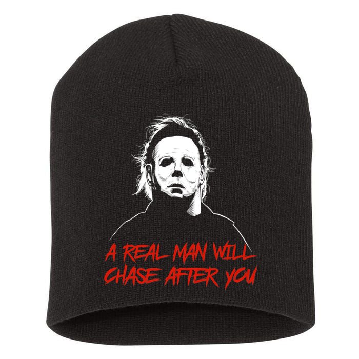 Halloween Creepy Horror Scary Man With Knife A Real Man Will Chase After You Short Acrylic Beanie