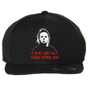 Halloween Creepy Horror Scary Man With Knife A Real Man Will Chase After You Wool Snapback Cap