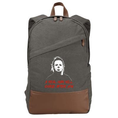 Halloween Creepy Horror Scary Man With Knife A Real Man Will Chase After You Cotton Canvas Backpack