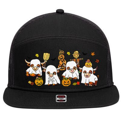 Highland Cow Halloween 7 Panel Mesh Trucker Snapback Hat