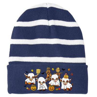 Highland Cow Halloween Striped Beanie with Solid Band