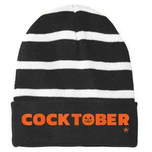 Happy Cocktober Halloween Costume Funny Halloween Striped Beanie with Solid Band