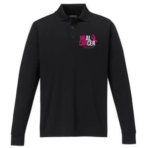 He Can Heal Cancer Pink Ribbon Breast Cancer Awareness Performance Long Sleeve Polo