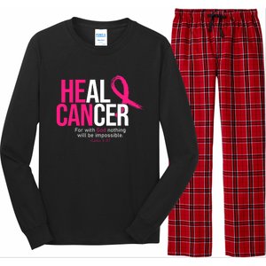 He Can Heal Cancer Pink Ribbon Breast Cancer Awareness Long Sleeve Pajama Set