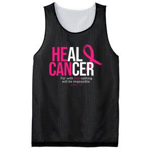 He Can Heal Cancer Pink Ribbon Breast Cancer Awareness Mesh Reversible Basketball Jersey Tank