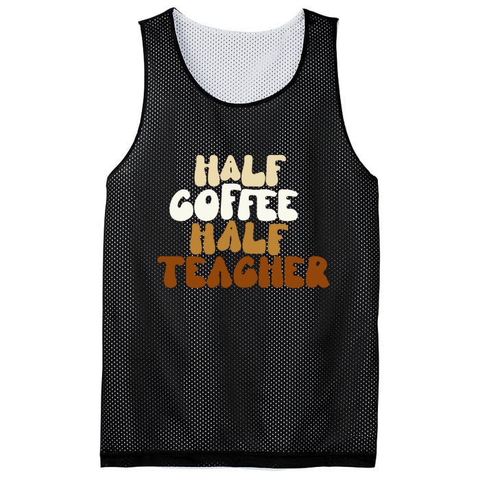 Half Coffee Half Teacher Back To School Gift Mesh Reversible Basketball Jersey Tank