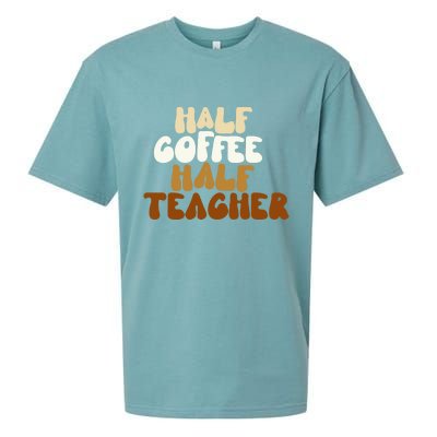 Half Coffee Half Teacher Back To School Gift Sueded Cloud Jersey T-Shirt