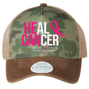 He Can Heal Cancer Pink Ribbon Breast Cancer Awareness Legacy Tie Dye Trucker Hat