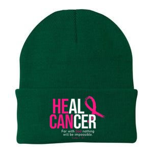 He Can Heal Cancer Pink Ribbon Breast Cancer Awareness Knit Cap Winter Beanie