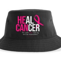 He Can Heal Cancer Pink Ribbon Breast Cancer Awareness Sustainable Bucket Hat