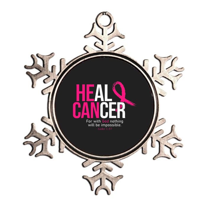 He Can Heal Cancer Pink Ribbon Breast Cancer Awareness Metallic Star Ornament