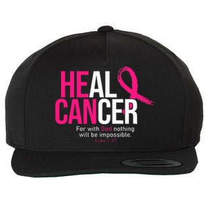 He Can Heal Cancer Pink Ribbon Breast Cancer Awareness Wool Snapback Cap