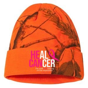 He Can Heal Cancer Pink Ribbon Breast Cancer Awareness Kati Licensed 12" Camo Beanie