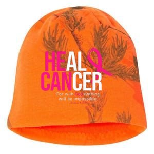 He Can Heal Cancer Pink Ribbon Breast Cancer Awareness Kati - Camo Knit Beanie