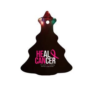 He Can Heal Cancer Pink Ribbon Breast Cancer Awareness Ceramic Tree Ornament